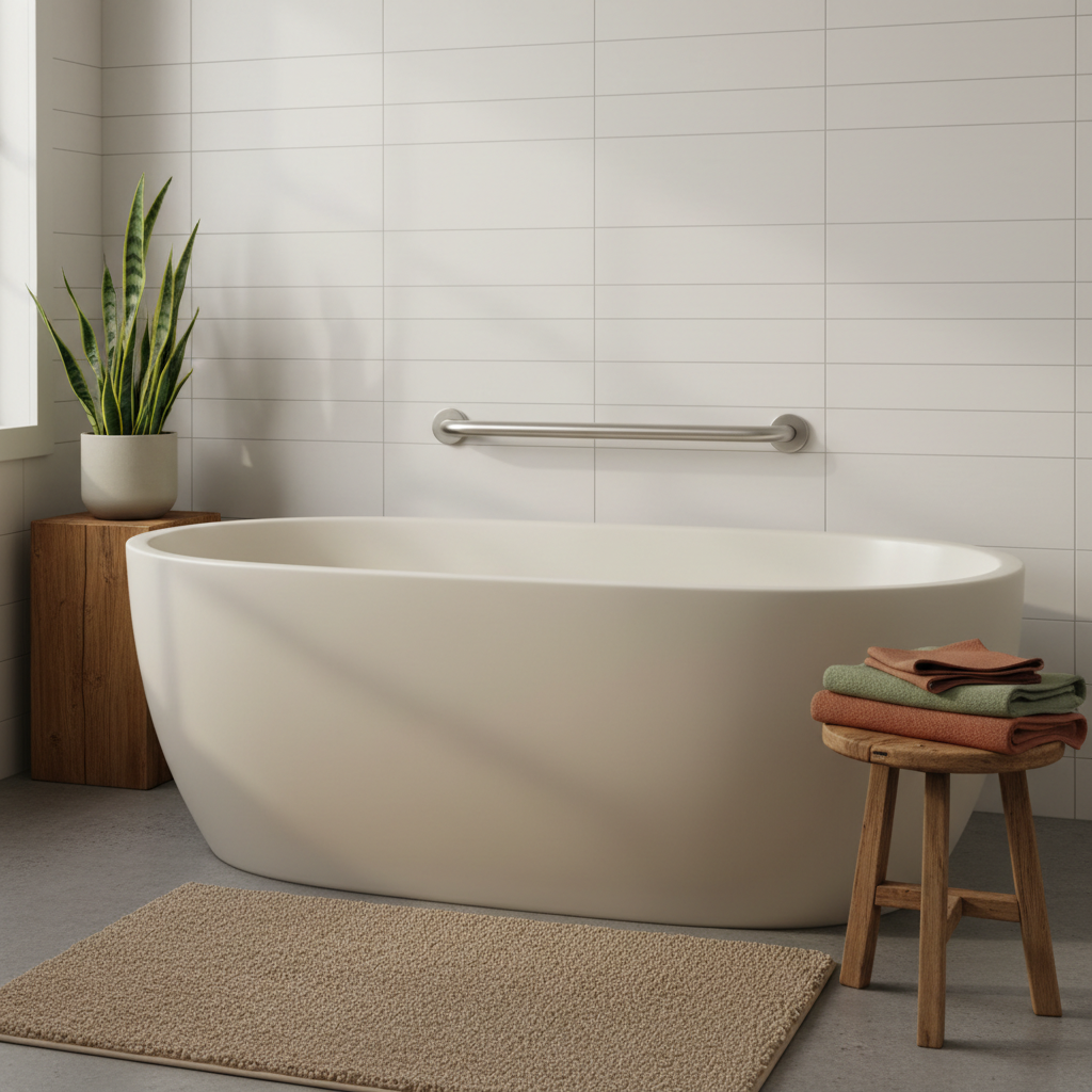 Grab bar mounted in a modern bathroom for senior safety