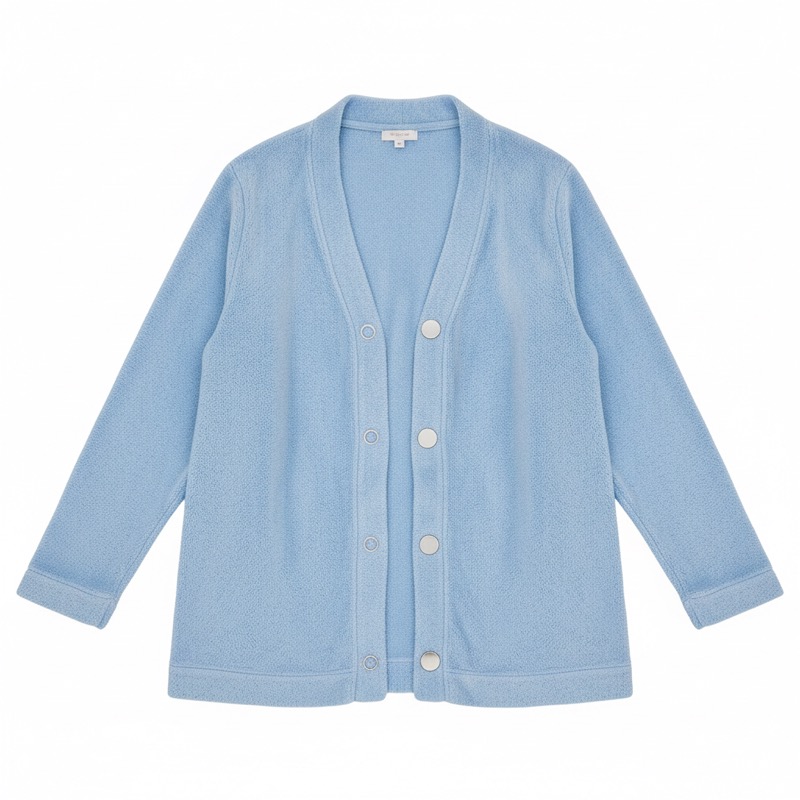 Magnetic button cardigan sweater for senior women, soft pastel blue