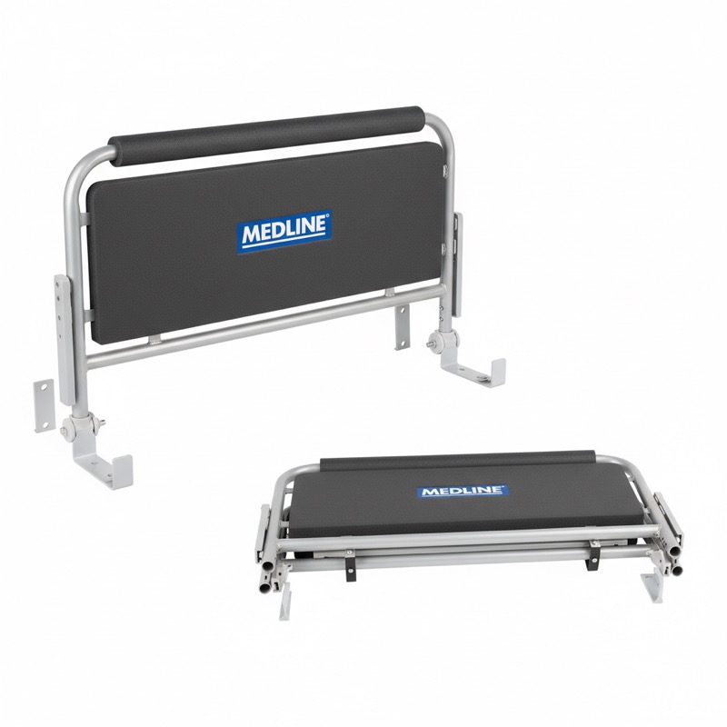 Medline folding bed safety rail on white background