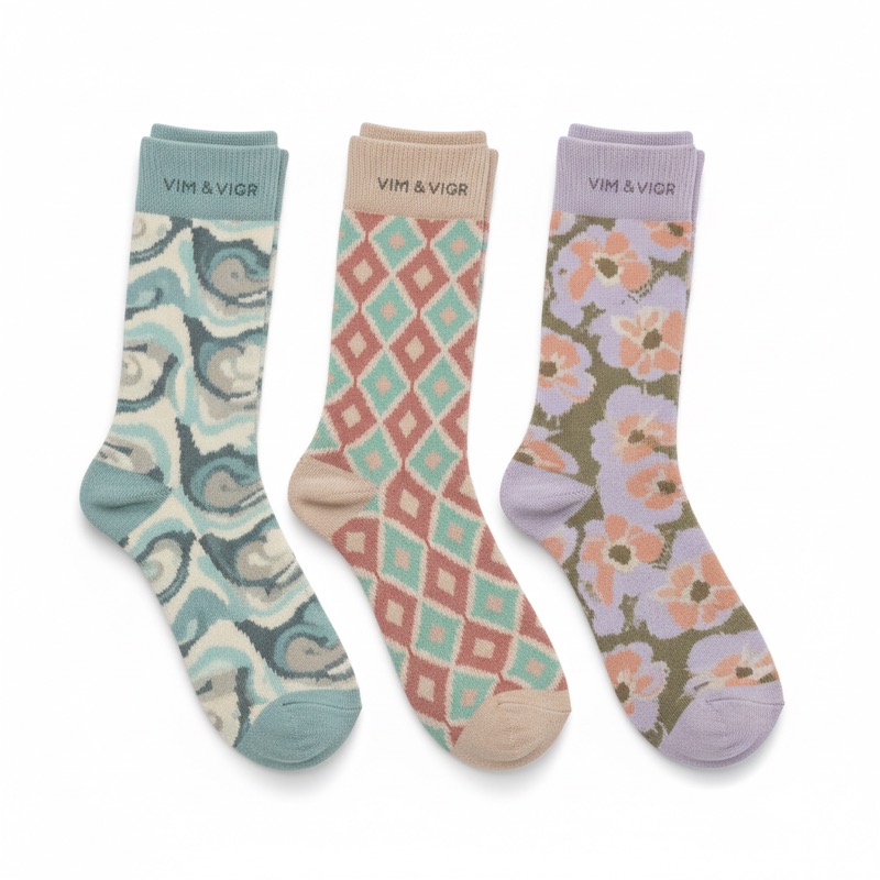 Vim and Vigr Compression Socks in stylish patterns, soft colors