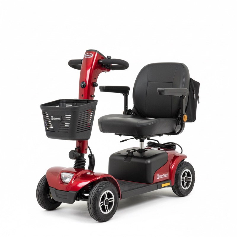 Drive Medical Scout Compact 3-wheel travel power scooter in red