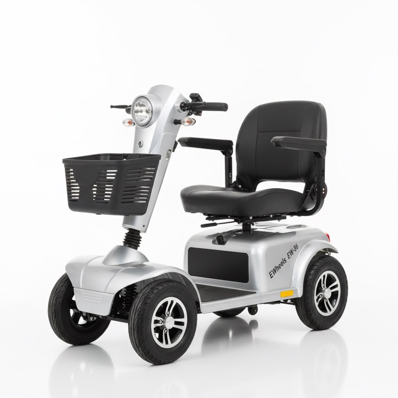 EWheels EW-36 3-wheel electric mobility scooter in silver