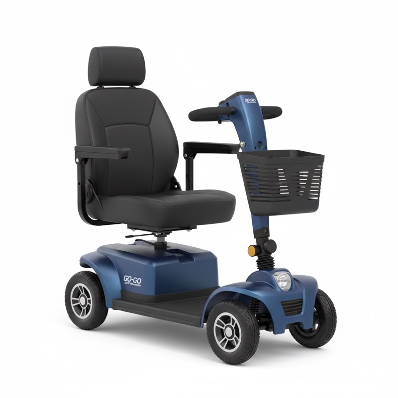 Pride Mobility Go-Go Elite Traveller 4-wheel compact scooter in blue